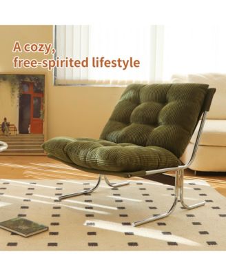 Modern Accent Chair, Upholstered Reading Chair with Metal Chrome Frame, Comfy Living Room Chair for Home Office and Bedroom