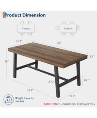 Industrial Dining Table for 4-6 People, 63" Long Large Kitchen Table with Sturdy Metal Frame, Rectangular Counter.