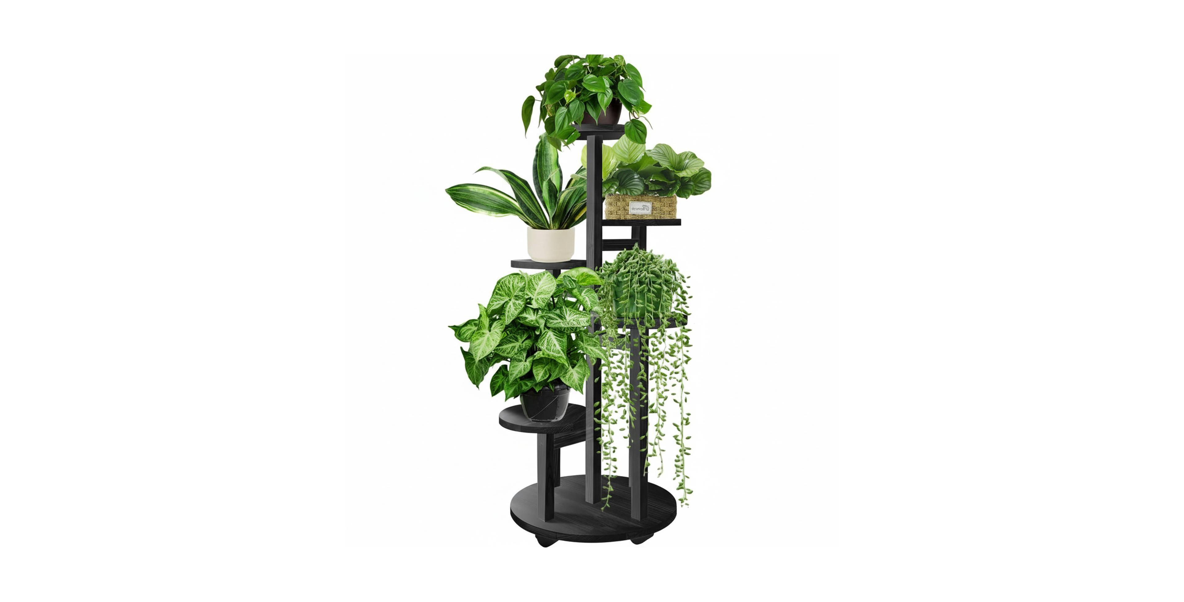 Yigii 5 Tiered Wood Plant Stand Indoor with Wheels Multi-Tier Flower Pot Holder for Living Room Balcony Garden