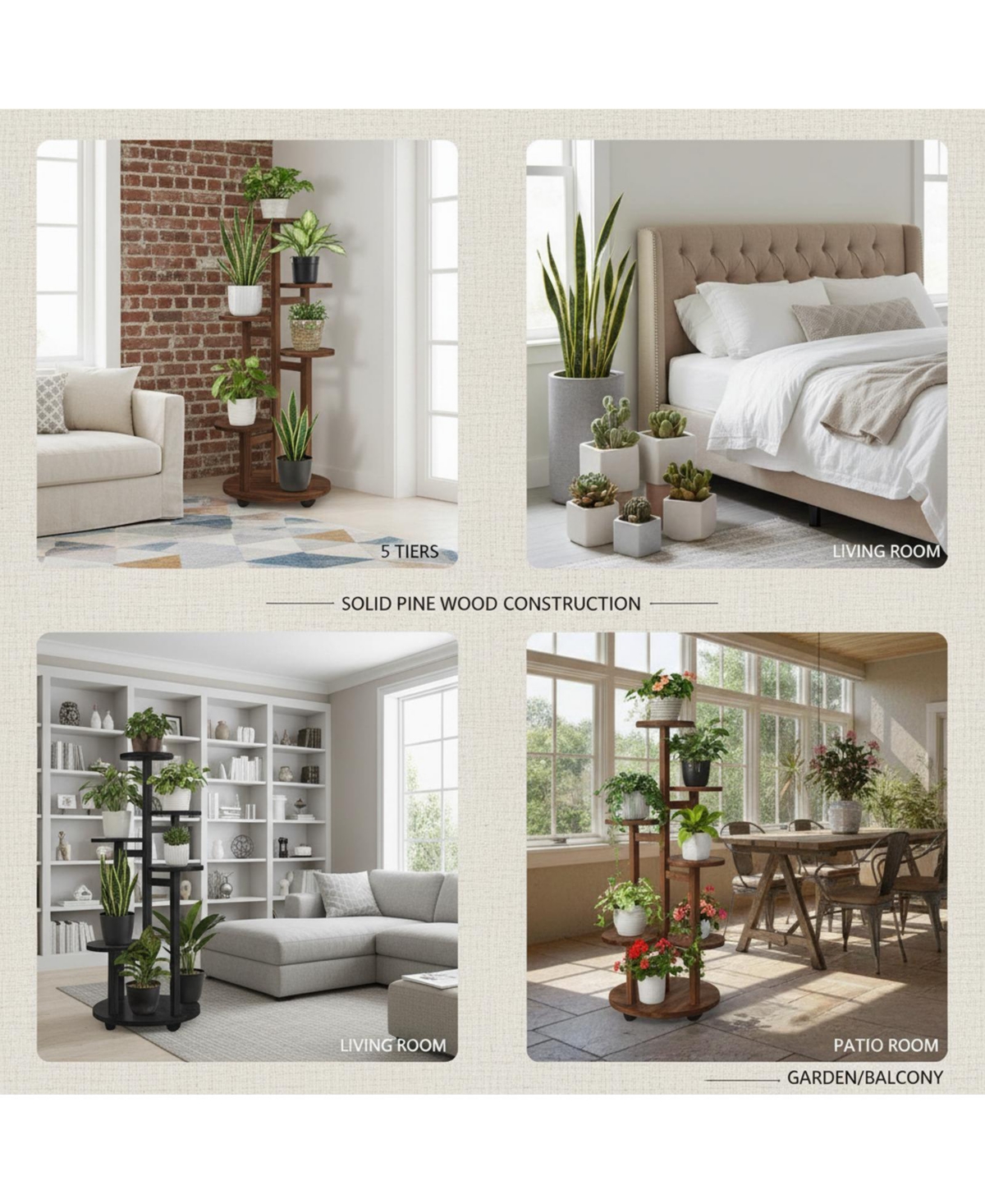 Yigii 5 Tiered Wood Plant Stand Indoor with Wheels Multi-Tier Flower Pot Holder for Living Room Balcony Garden