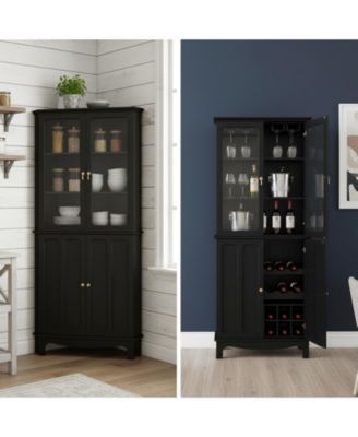 72" Freestanding Kitchen Pantry Storage Cabinet Glass Door Adjustable Shelves Multifunctional Classical