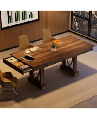 71-Inch Wooden Kitchen Table with Two Drawers, Large Dining Table for 6-8 w/Large Tabletop and Sturdy Frame, Rectangular Dining Table