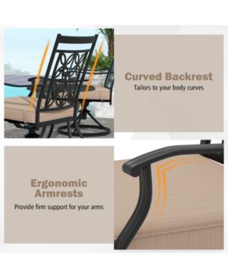 Patio Metal Swivel Chairs Set of 2 Fabric Bistro Rocker Chairs w/ Curved Armrests