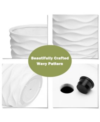 17.4-Inch Round Waves MgO Planter, White