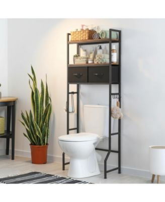 Over The Toilet Storage Cabinet Freestanding 2 Tier Shelves Fabric Drawers Tall Organizer