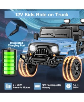 12V Kids Ride on Truck Car with Remote Control Threaded Wheels and 3 Speeds