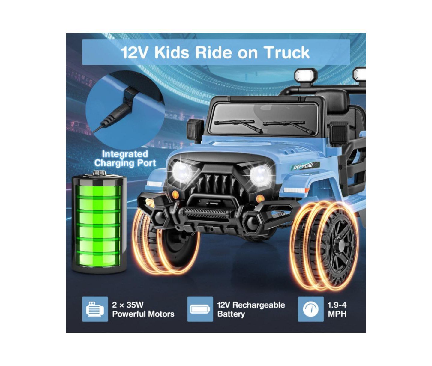 Детская игрушка HONGGE 12V Kids Ride-On Truck with Remote Control and Treaded Wheels, Ages 3-6, цвет: Тёмно-синий — фото 4
