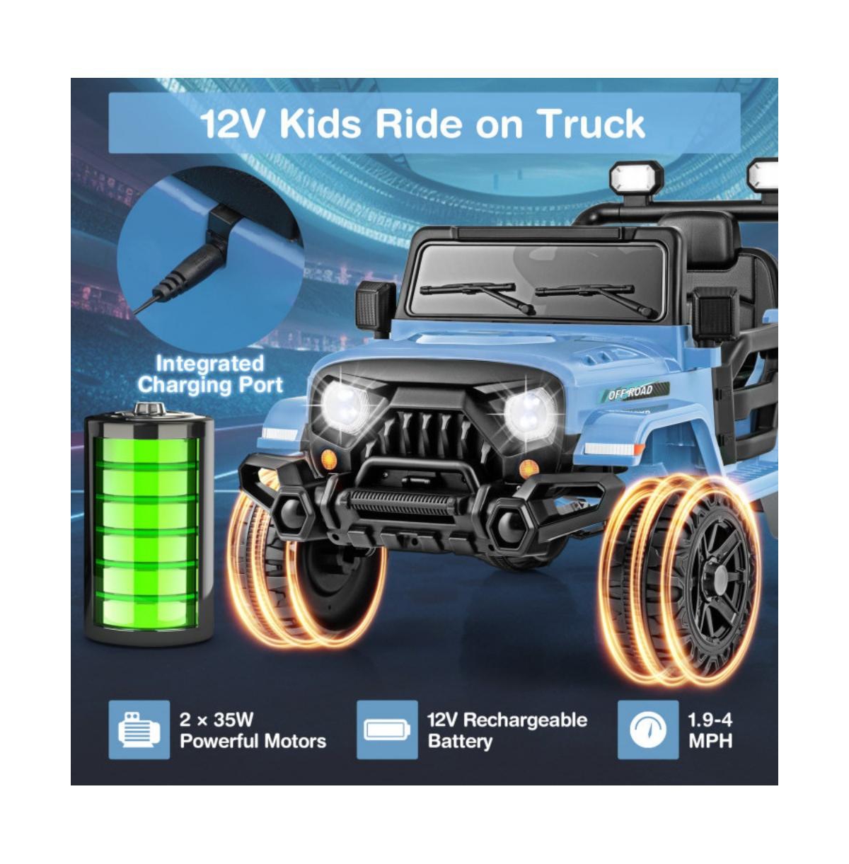 Hongge 12V Kids Ride on Truck Car with Remote Control Threaded Wheels and 3 Speeds