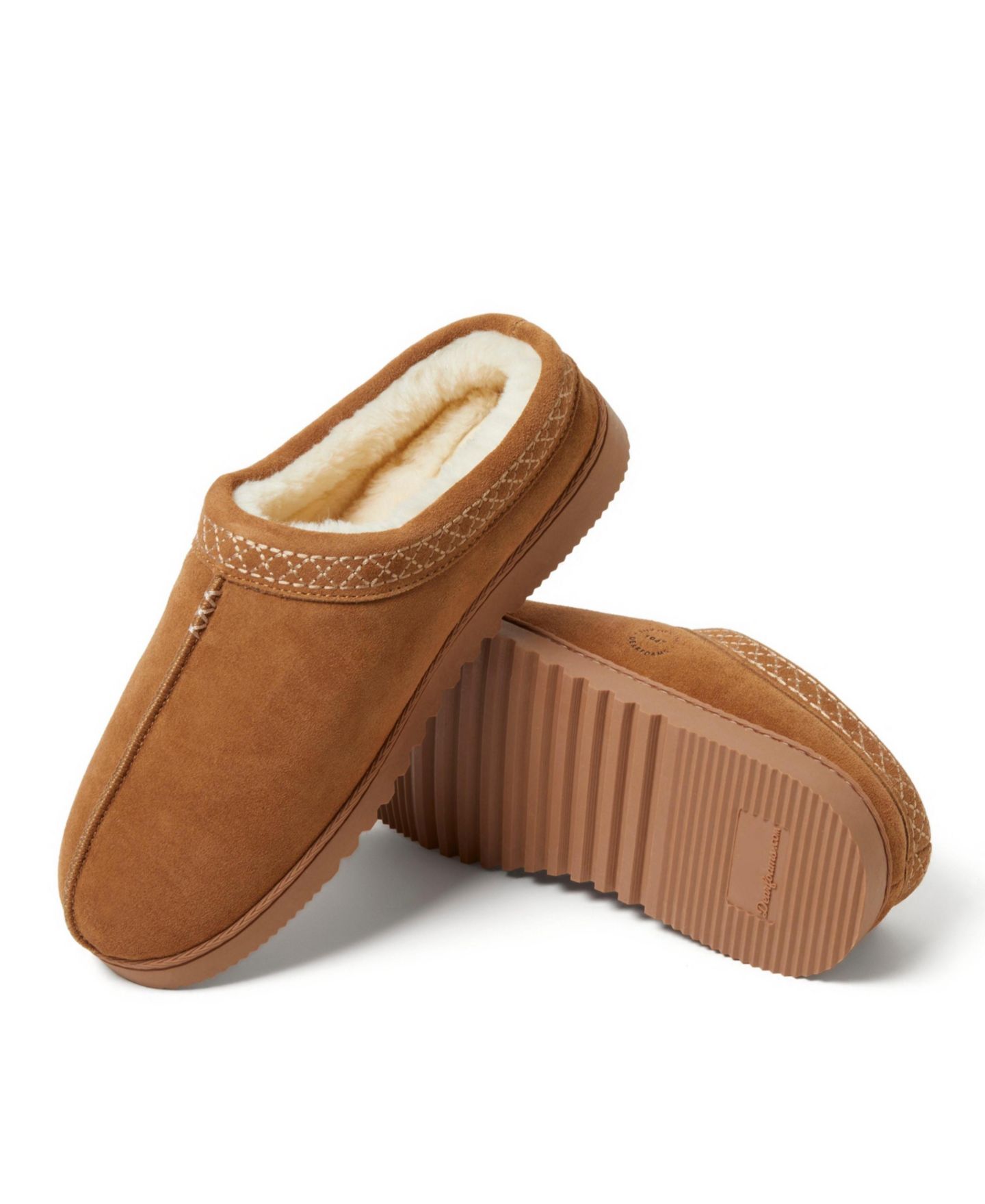 Мужские тапочки Dearfoams Dean Genuine Suede Clog Slipper with Embroidery, цвет: Каштановый — фото 7