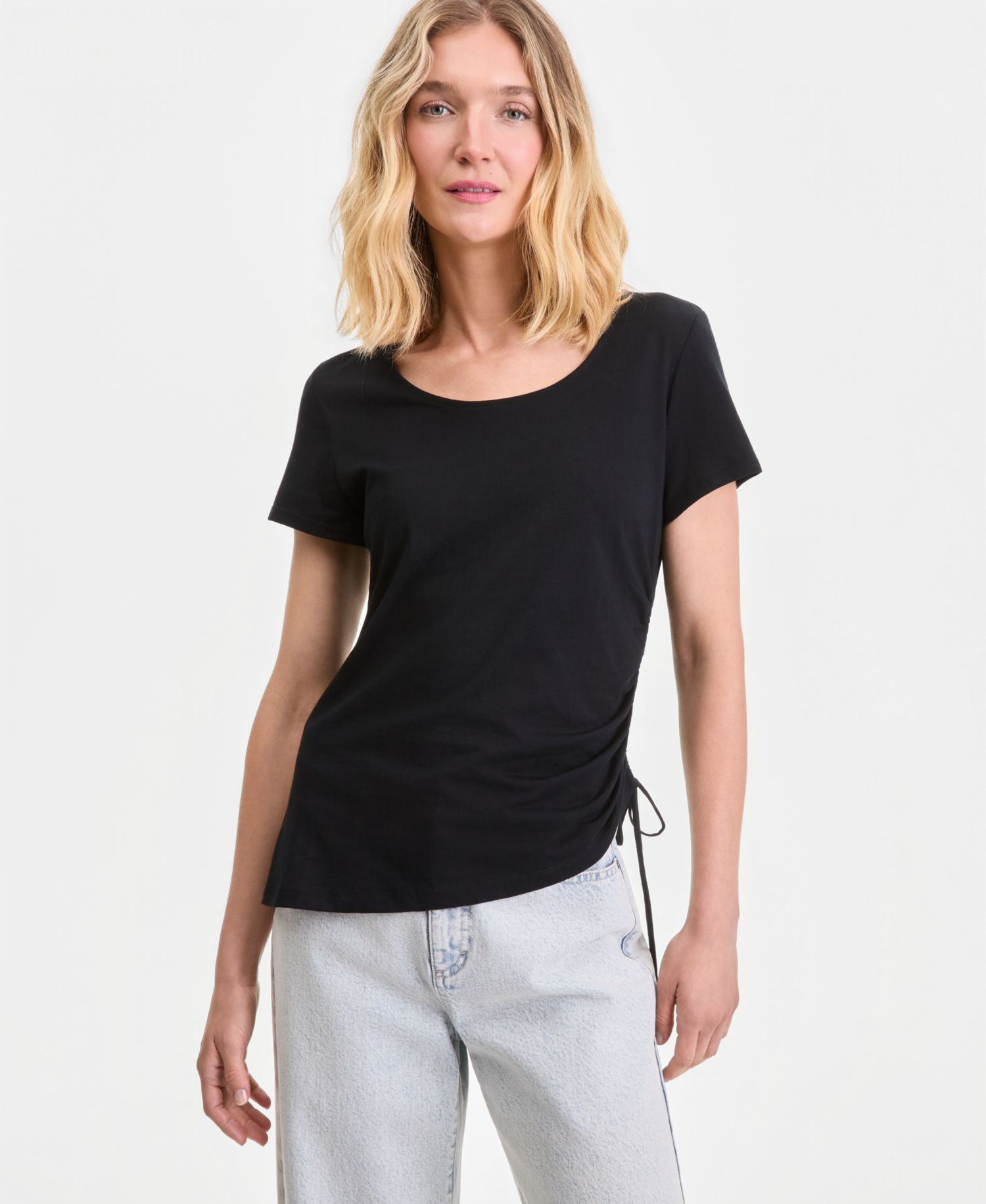 Petite Cotton Asymmetric Short-Sleeve Top