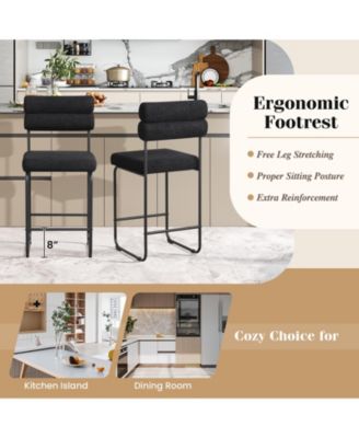 Set of 2 Counter Height Bar Stools 26'' Counter Stools w/ Metal Frame and Footrest
