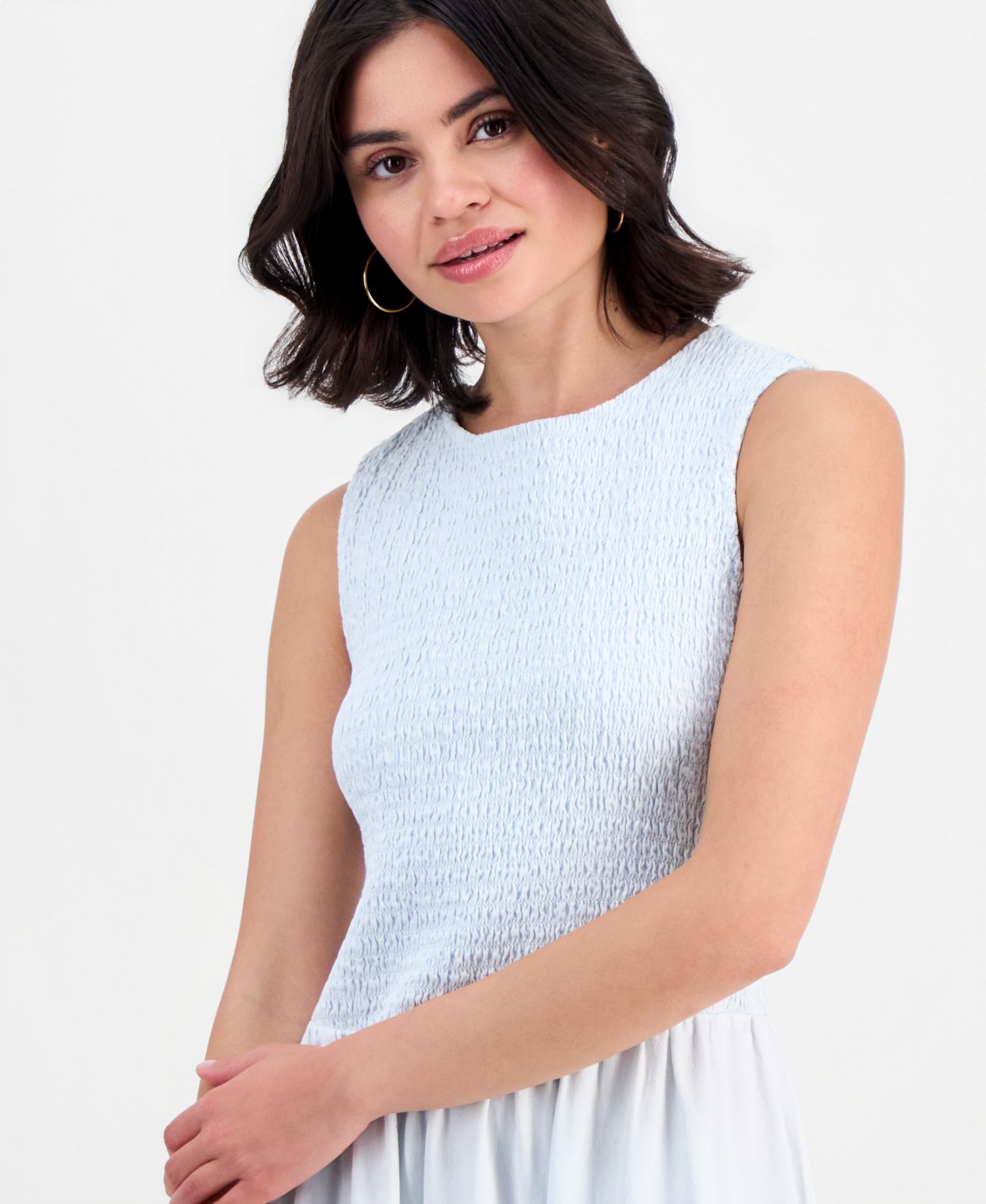 Petite Chambray Smocked Midi Dress