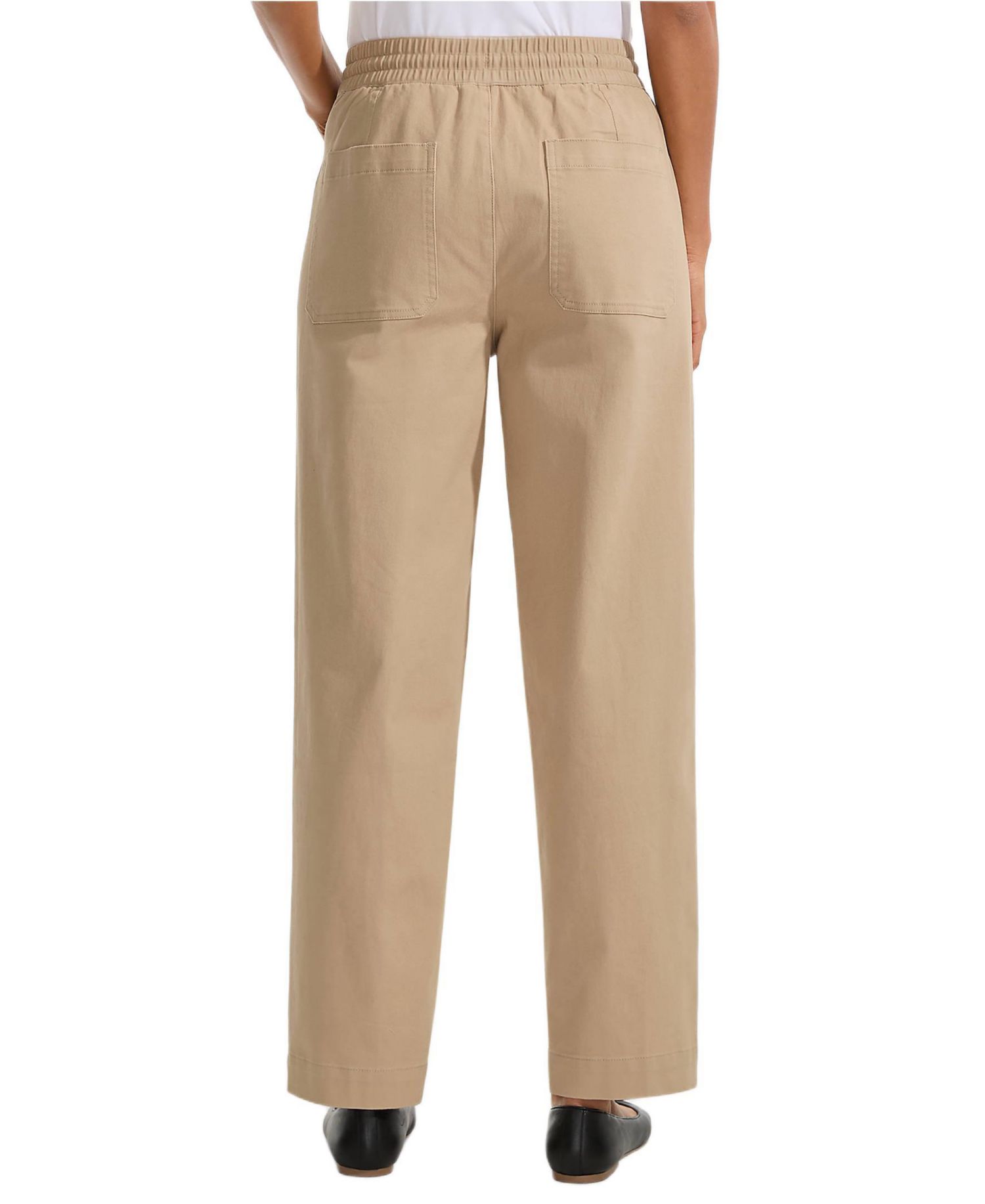 Women's Herringbone Chino High Rise Relaxed Straight Drawstring Ankle Pants