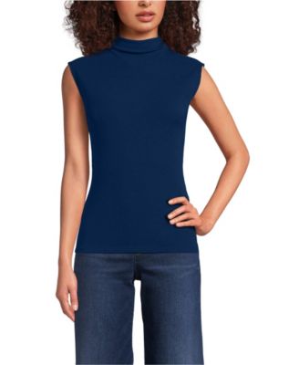 Women's Cap Sleeve Drapey Rib Fitted Funnel Neck Tank