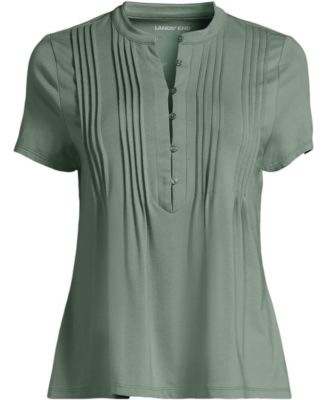 Plus Size Lightweight Jersey Button Pintuck Top