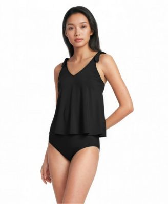 Women's D-Cup Tie Shoulder Flutter Tankini Top