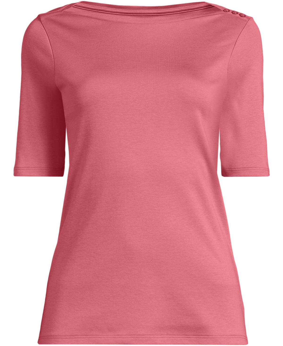 Lands' End Women's Supima Cotton Elbow Sleeve Boatneck Button Shoulder Tee