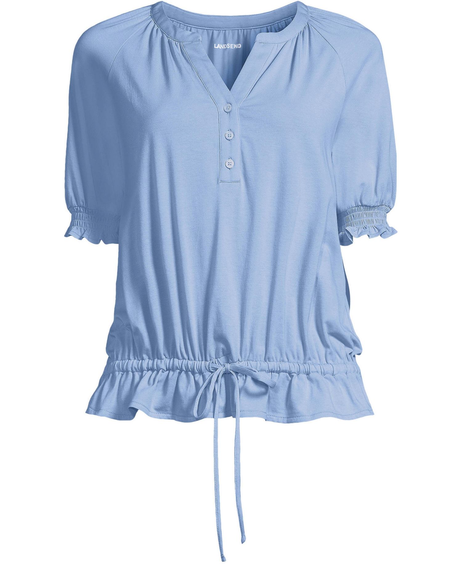 Plus Size Elbow Sleeve Lightweight Jersey Gathered Adjustable Hem Blouse