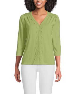 Women's 3/4 Sleeve Slub V-neck Lace Trim Top