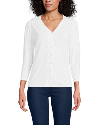 Women's 3/4 Sleeve Slub V-neck Lace Trim Top