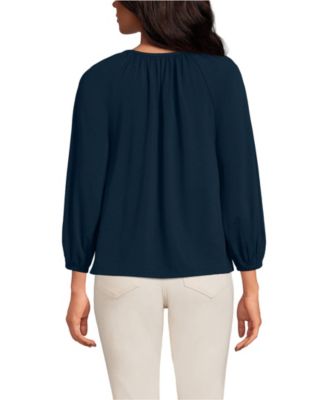 Women's Lightweight Jersey 3/4 Sleeve Notch Neck Gather Blouse