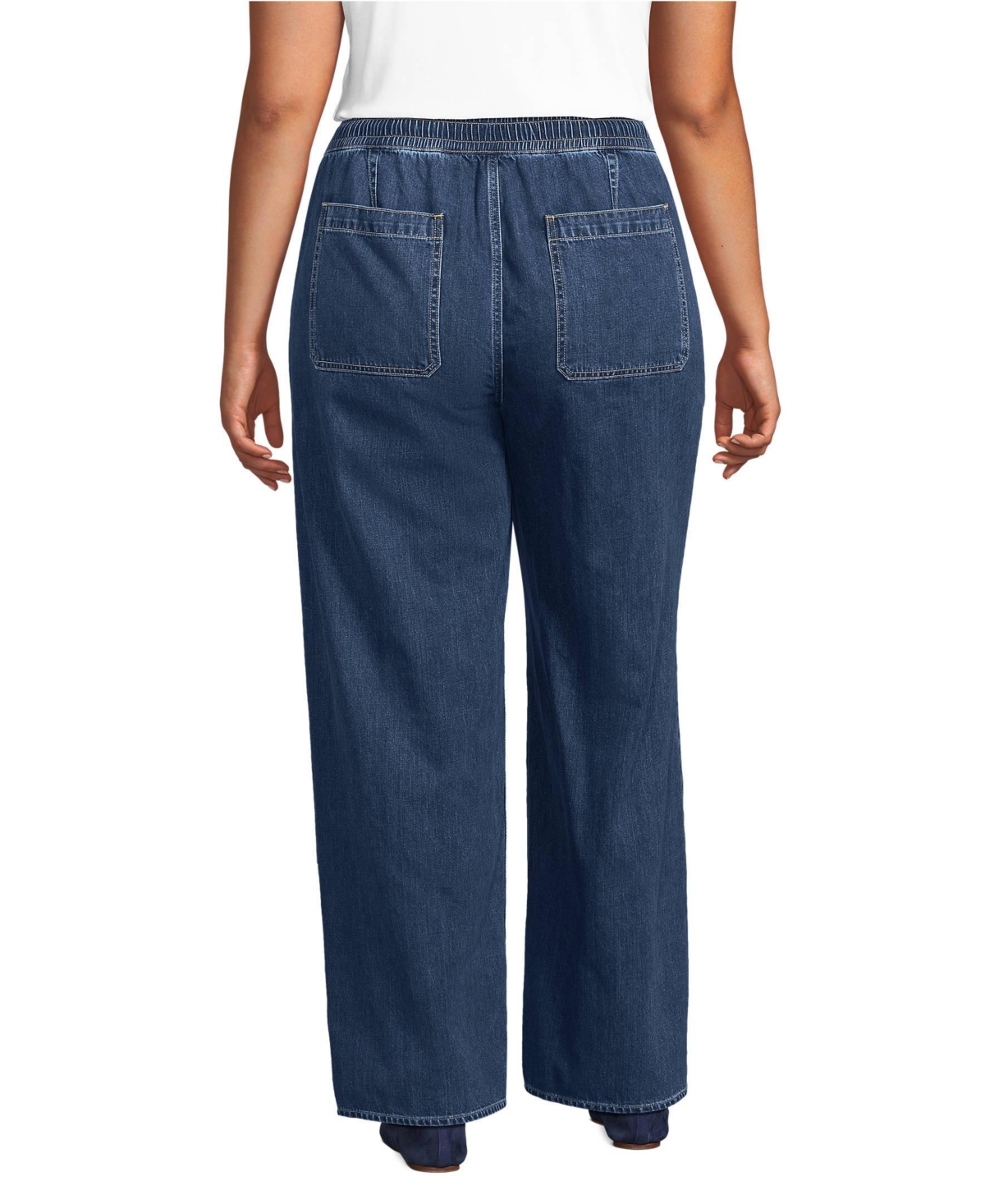 Lands' End Plus Lightweight Denim High Rise Relaxed Straight Pull On Pocket Jeans
