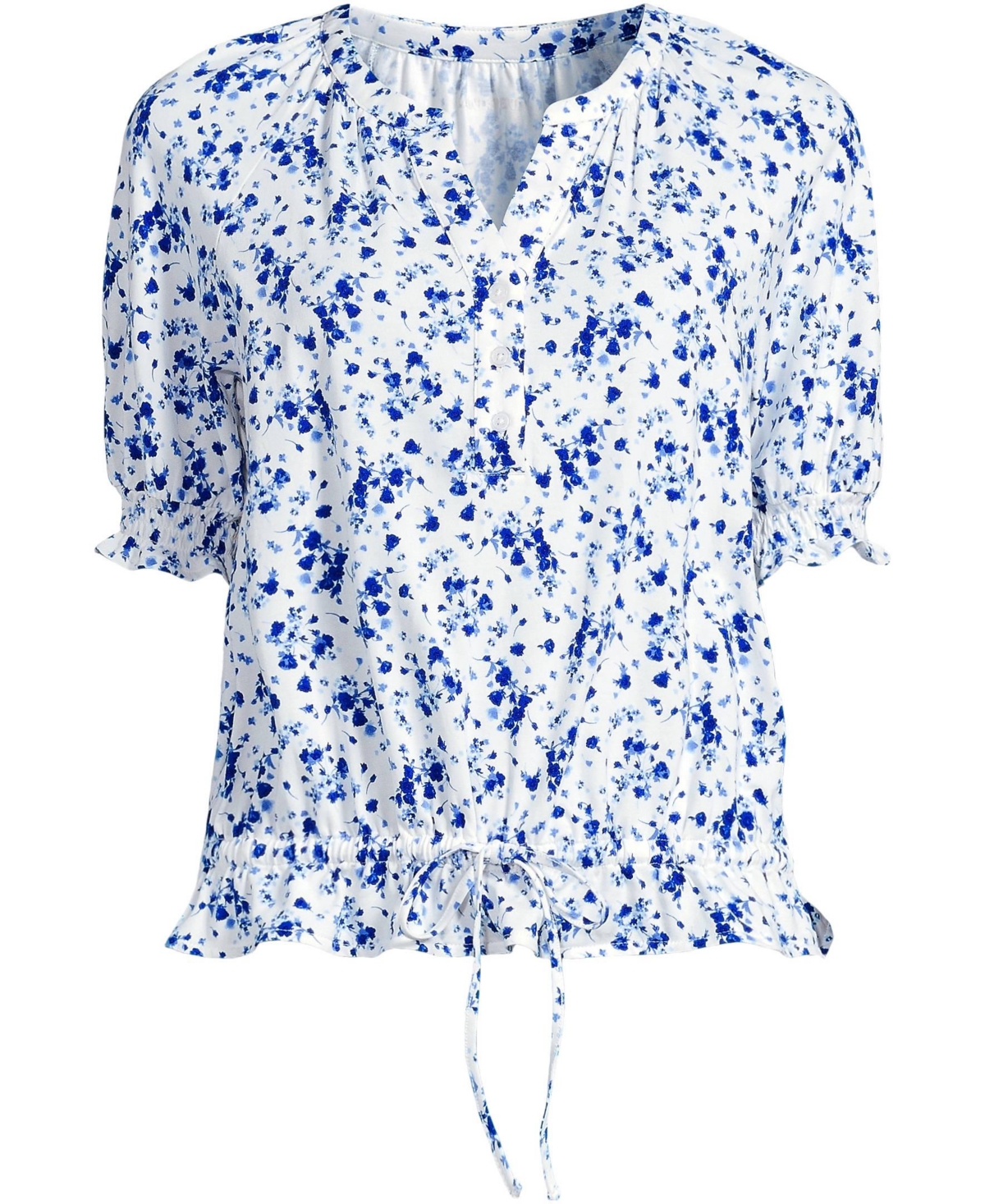 Lands' End Plus Elbow Sleeve Lightweight Jersey Gathered Adjustable Hem Blouse
