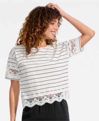 Women's Short Sleeve Slub Jersey Cutwork T-Shirt