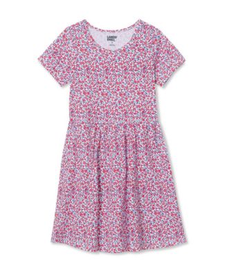 Lands End Girls Short Sleeve Gathered Waist Jersey Dress - Red white and blue floral 32$