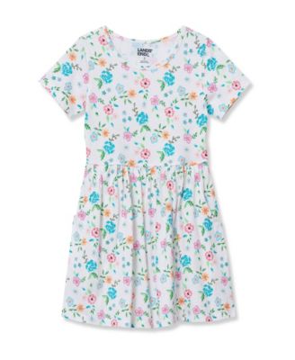 Lands End Girls Short Sleeve Gathered Waist Jersey Dress - Antique ivory floral 32$