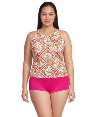 Women's Tugless High Neck Strappy Back Tankini Top