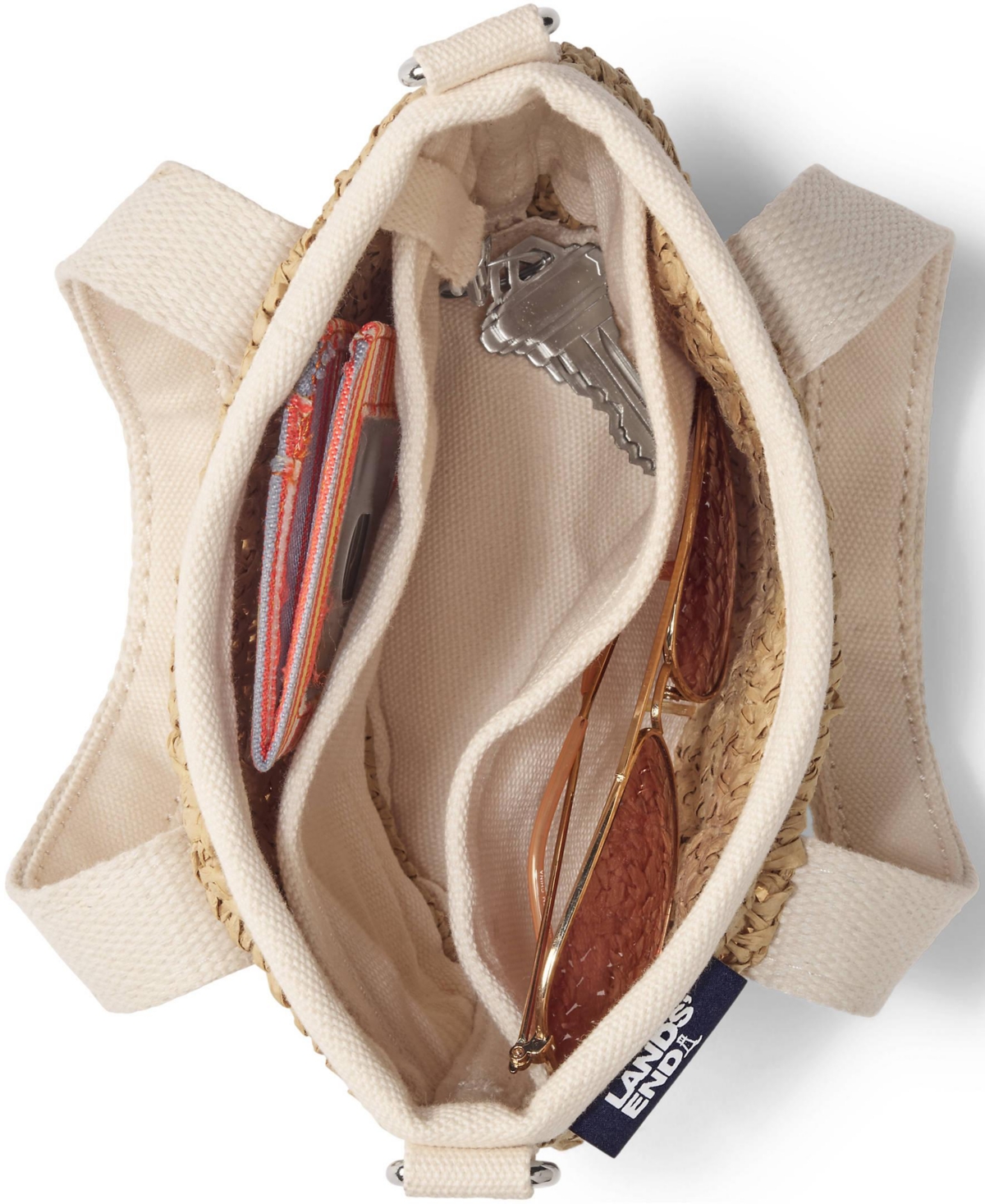 Lands' End Mini Raffia Open Top Canvas Tote Bag