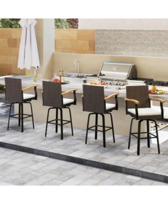 4 PCS Outdoor Rattan 360 degree Swivel Bar Stool w/ Removable Cushion Footrests