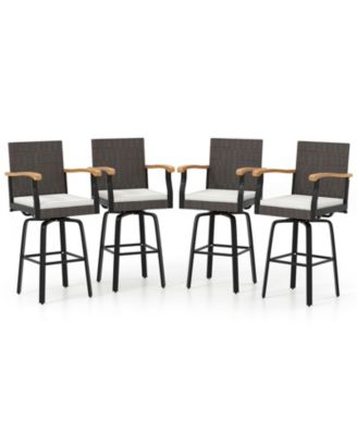 4 PCS Outdoor Rattan 360 degree Swivel Bar Stool w/ Removable Cushion Footrests