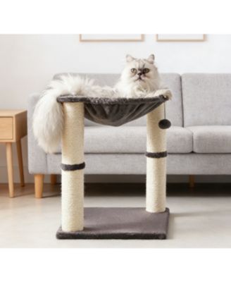 Zeus and Ruta Gray Cat Condo Tower Hammock Scratching Post Interactive Ball Toy Indoor