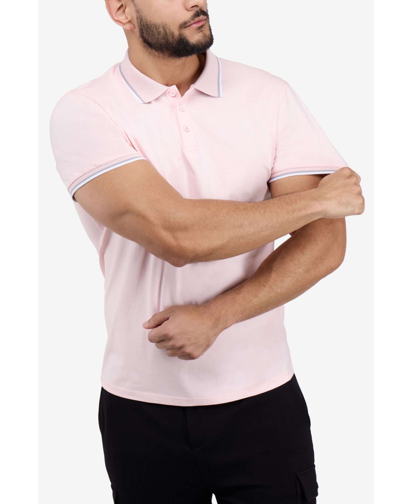 Мужское поло XRAY Short Sleeve Texture Rib Polo, цвет: Розовый / Меланжевый серый — фото 3