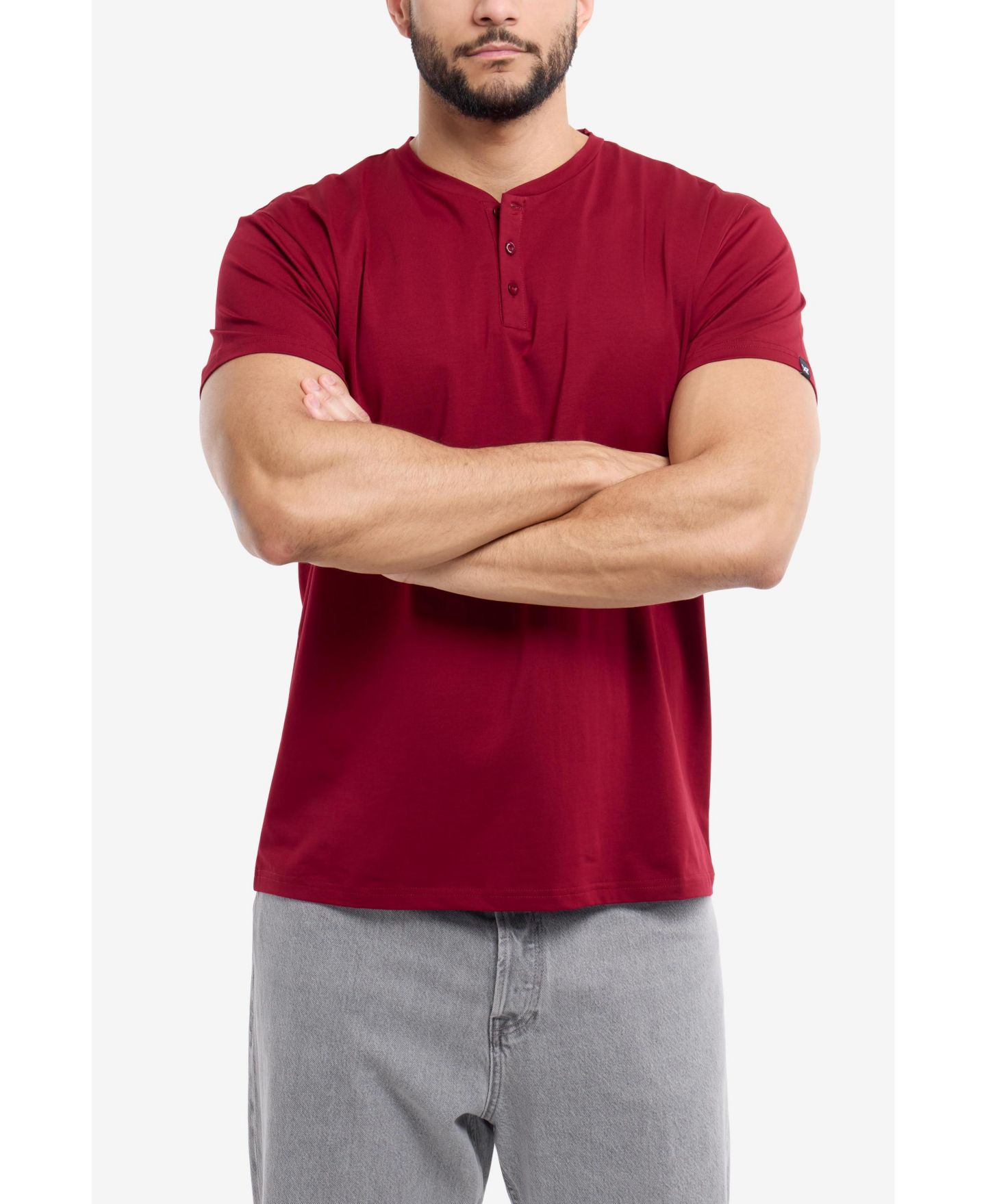 Мужская футболка XRAY Big & Tall Basic Henley Neck Short Sleeve, цвет: Бордовый — фото 10