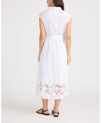 Women's Maxi Belted Dress with 3D Cutout Embroidery