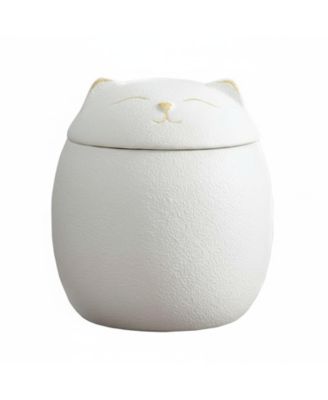 Ceramic Jar Embossed Cat Small Candy Dish Sugar Bowl Storage Canister Airtight Seal Lid