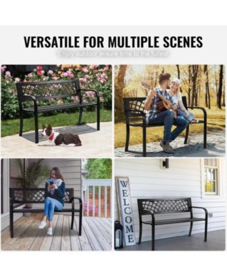  Metal Outdoor Patio Bench with Armrests and Backrest