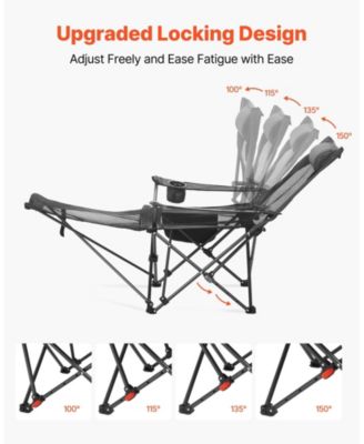 4-Position Reclining Portable Folding Camping Chair with Headrest