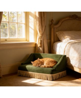 Zeus and Ruta Princess Style Pet Bed Sofa Medium Size With Fringe Skirt Performance Velvet