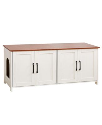 Zeus and Ruta Wooden Cat Litter Box Enclosure Cabinet With 4 Doors And 2 Entries Multi Cat Furniture