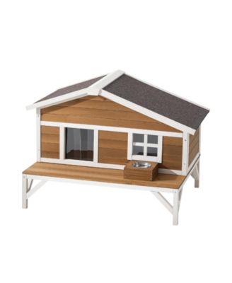 Zeus and Ruta Wooden Insulated Cat House Elevated Winter Shelter With Large Platform Waterproof Outdoor Condo