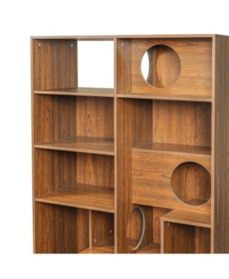 Zeus and Ruta Modern 2 In 1 Wood Cat Tree Bookshelf House With Storage Display Case And Litter Box Enclosure