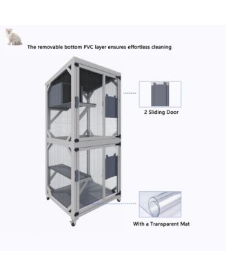 Zeus and Ruta Large Outdoor Cat Enclosure Catio With Wheels Multi Level Wooden Cat House With Platforms Lockable Doors