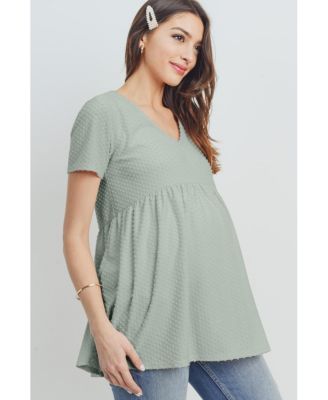 Maternity Swiss Dot V-Neck Empire Waist Short Sleeve Top