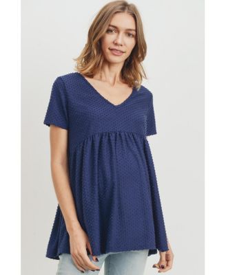 Maternity Swiss Dot V-Neck Empire Waist Short Sleeve Top