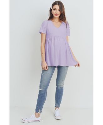 Maternity Swiss Dot V-Neck Empire Waist Short Sleeve Top