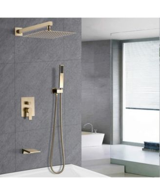 Brushed Luxury Shower System, Rain Shower Head and Handheld Combo, Wall Mounted with Valve